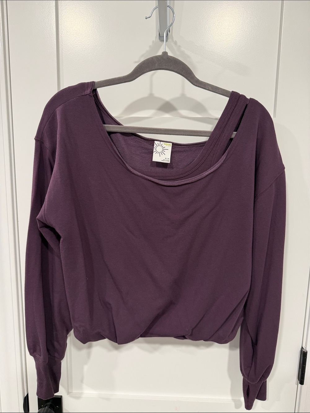 Offline Relaxed Scoop Neck Pullover - Plum with attached tank. Bubble hem